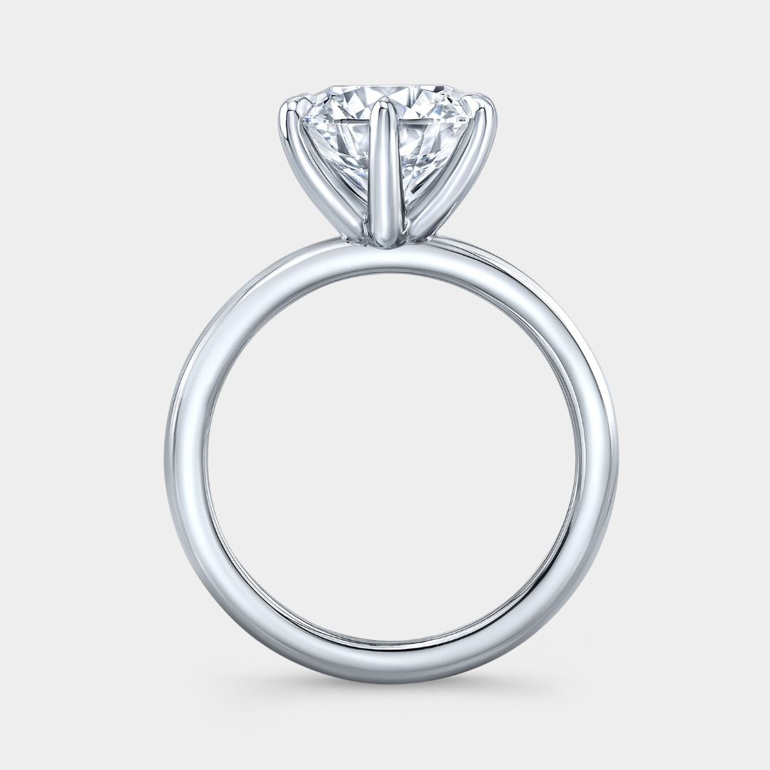 Round Diamond Low Profile 6 Prong Solitaire Platinum Engagement Ring