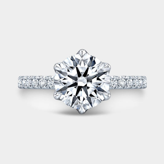 Round Diamond 6 Prong Tulip French Pave Platinum Engagement Ring