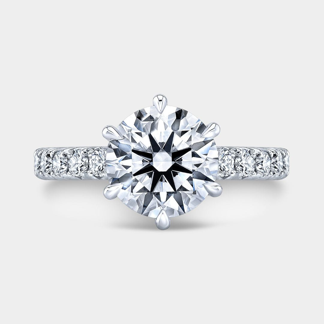 Round Diamond 6 Prong Hidden Halo French Pave Platinum Engagement Ring