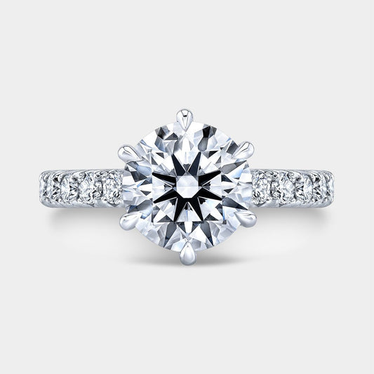Round Diamond 6 Prong Hidden Halo French Pave Platinum Engagement Ring