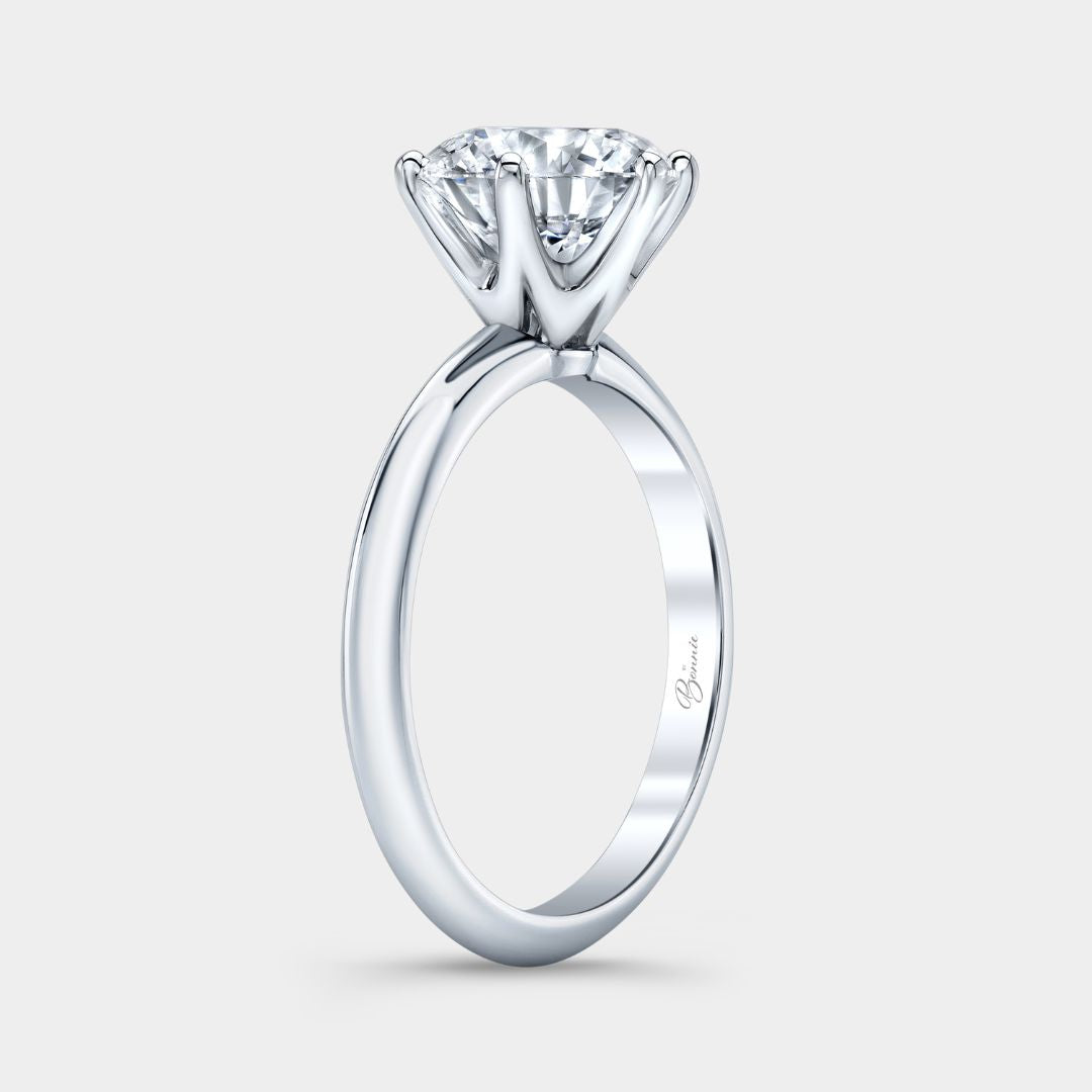Round Diamond Knife Edge 6 Flat End Prong Solitaire Platinum Engagement Ring