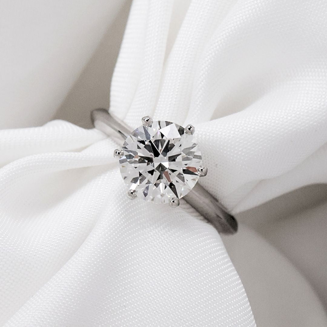 Round Diamond Knife Edge 6 Flat End Prong Solitaire Platinum Engagement Ring