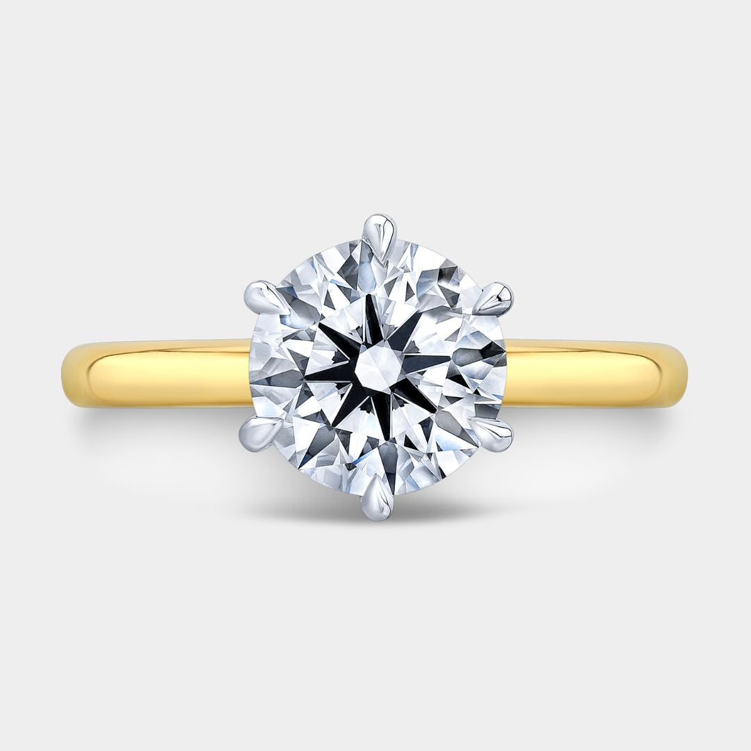 Round Diamond Low Profile Cathedral Solitaire Yellow Gold And Platinum Engagement Ring