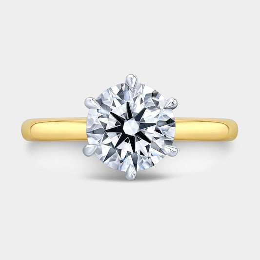 Round Diamond Low Profile Cathedral Solitaire Yellow Gold And Platinum Engagement Ring