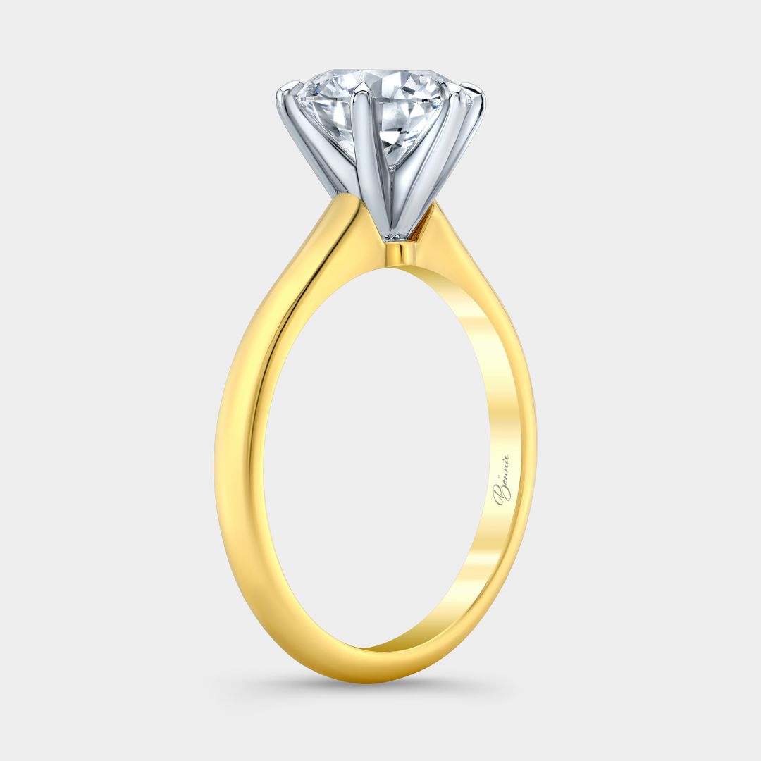 Round Diamond Low Profile Cathedral Solitaire Yellow Gold And Platinum Engagement Ring