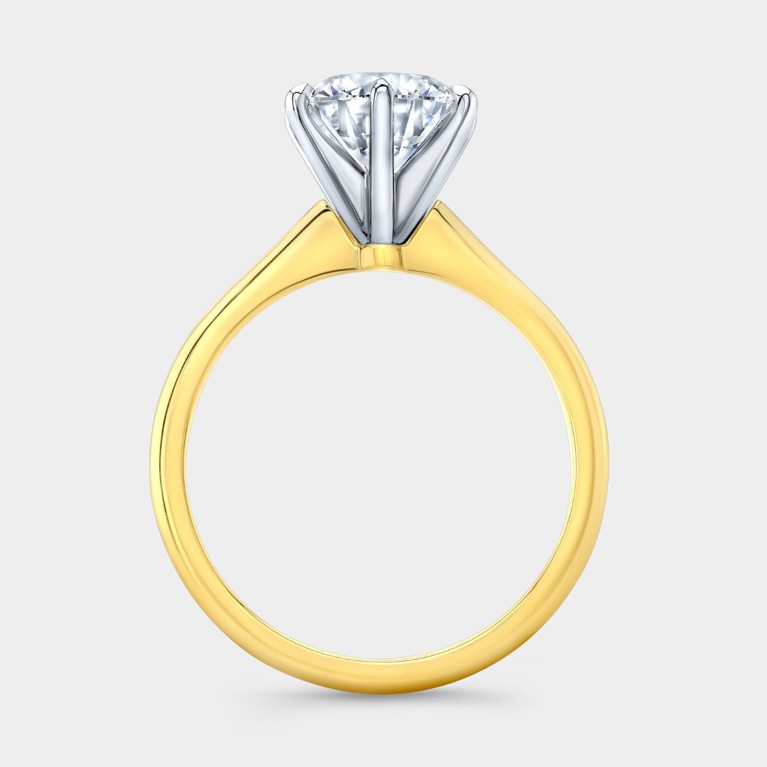 Round Diamond Low Profile Cathedral Solitaire Yellow Gold And Platinum Engagement Ring
