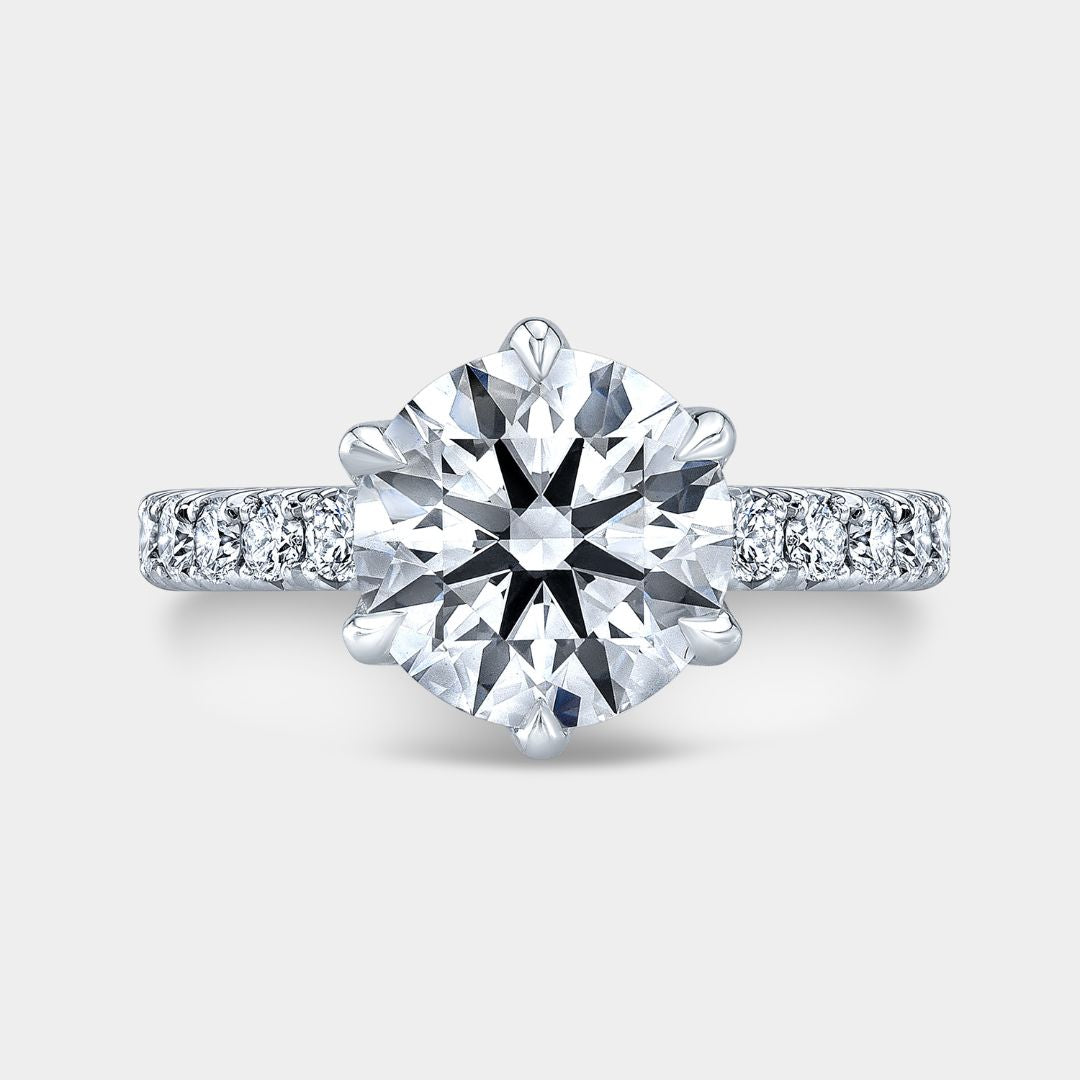 Round Diamond Tulip French Pave Platinum Engagement Ring