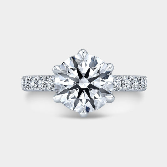 Round Diamond Tulip French Pave Platinum Engagement Ring