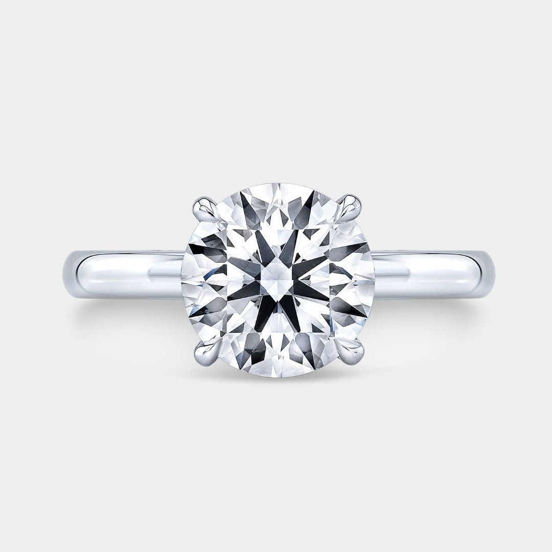 Round Diamond 4 Prong Tapered Cathedral Solitaire White Gold Engagement Ring