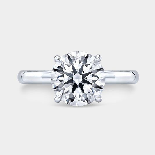 Round Diamond 4 Prong Tapered Cathedral Solitaire White Gold Engagement Ring