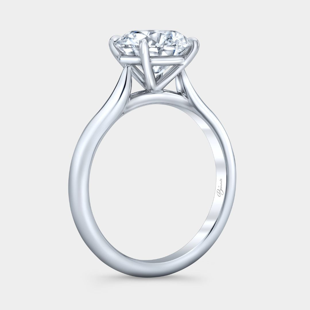 Round Diamond 4 Prong Tapered Cathedral Solitaire White Gold Engagement Ring