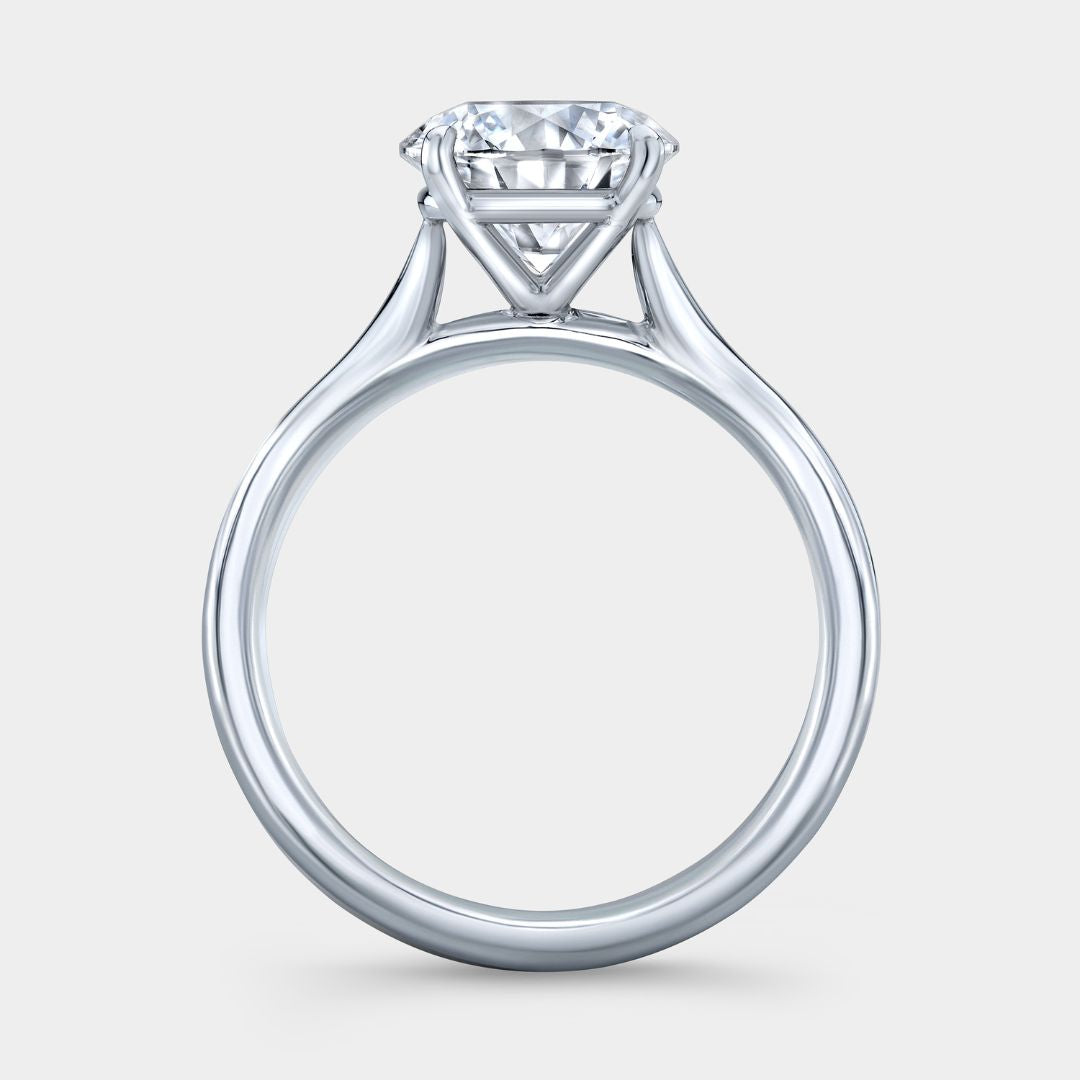 Round Diamond 4 Prong Tapered Cathedral Solitaire White Gold Engagement Ring