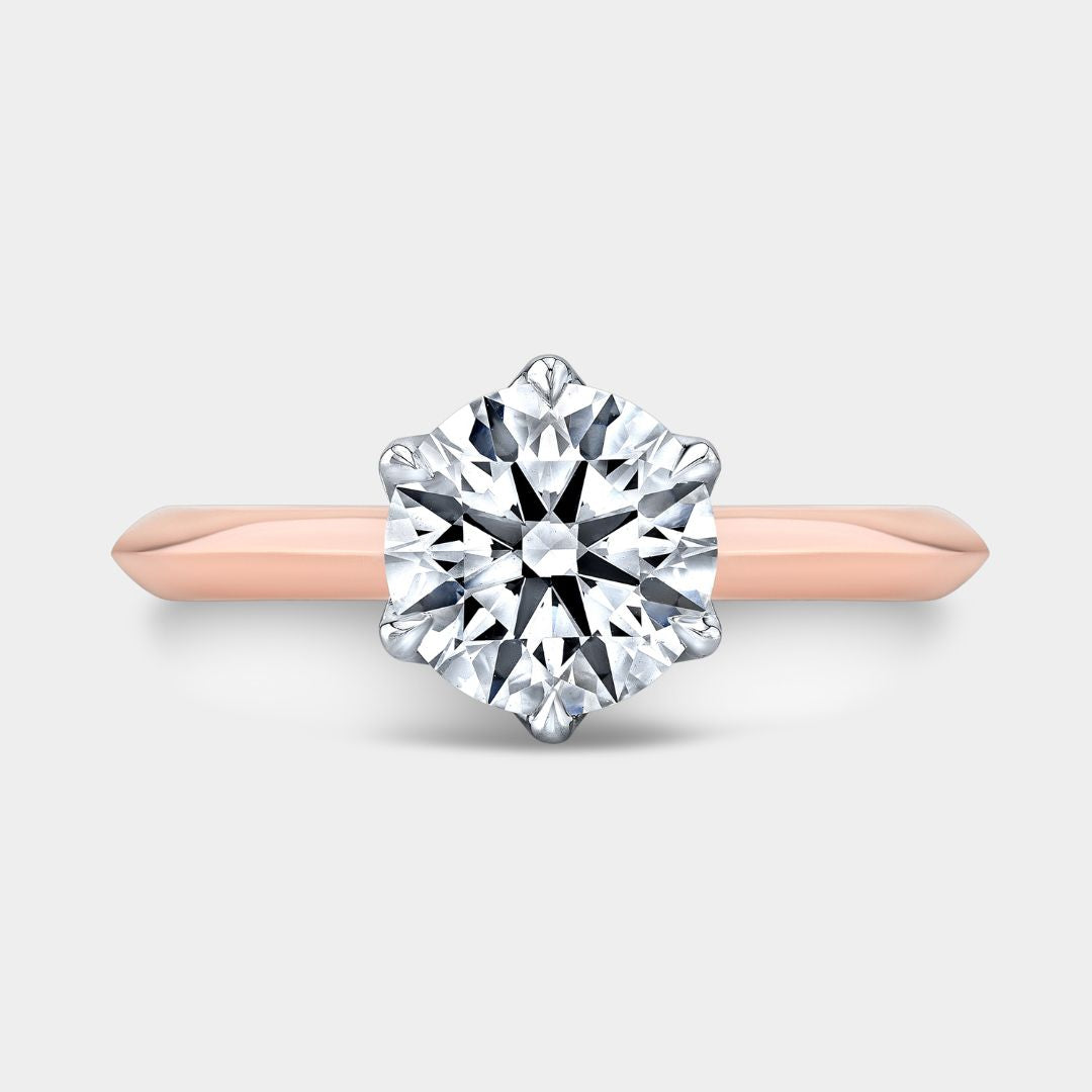 Round Diamond 6 Prong Tulip Knife Edge Solitaire Engagement Ring
