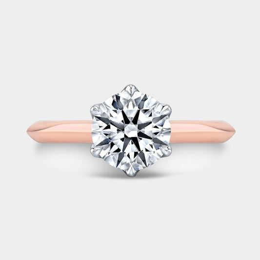 Round Diamond 6 Prong Tulip Knife Edge Solitaire Engagement Ring