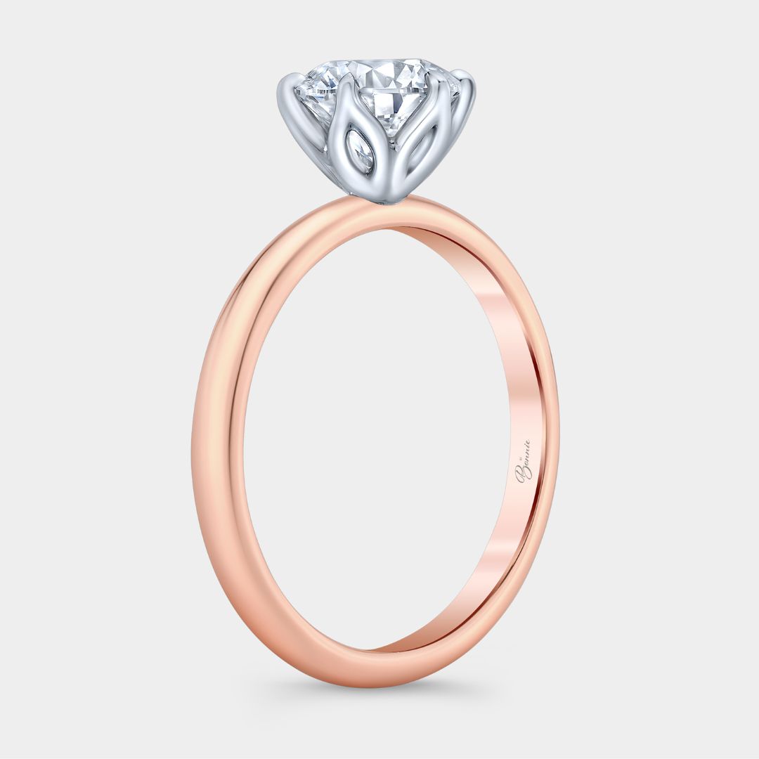 Round Diamond 6 Prong Tulip Knife Edge Solitaire Engagement Ring