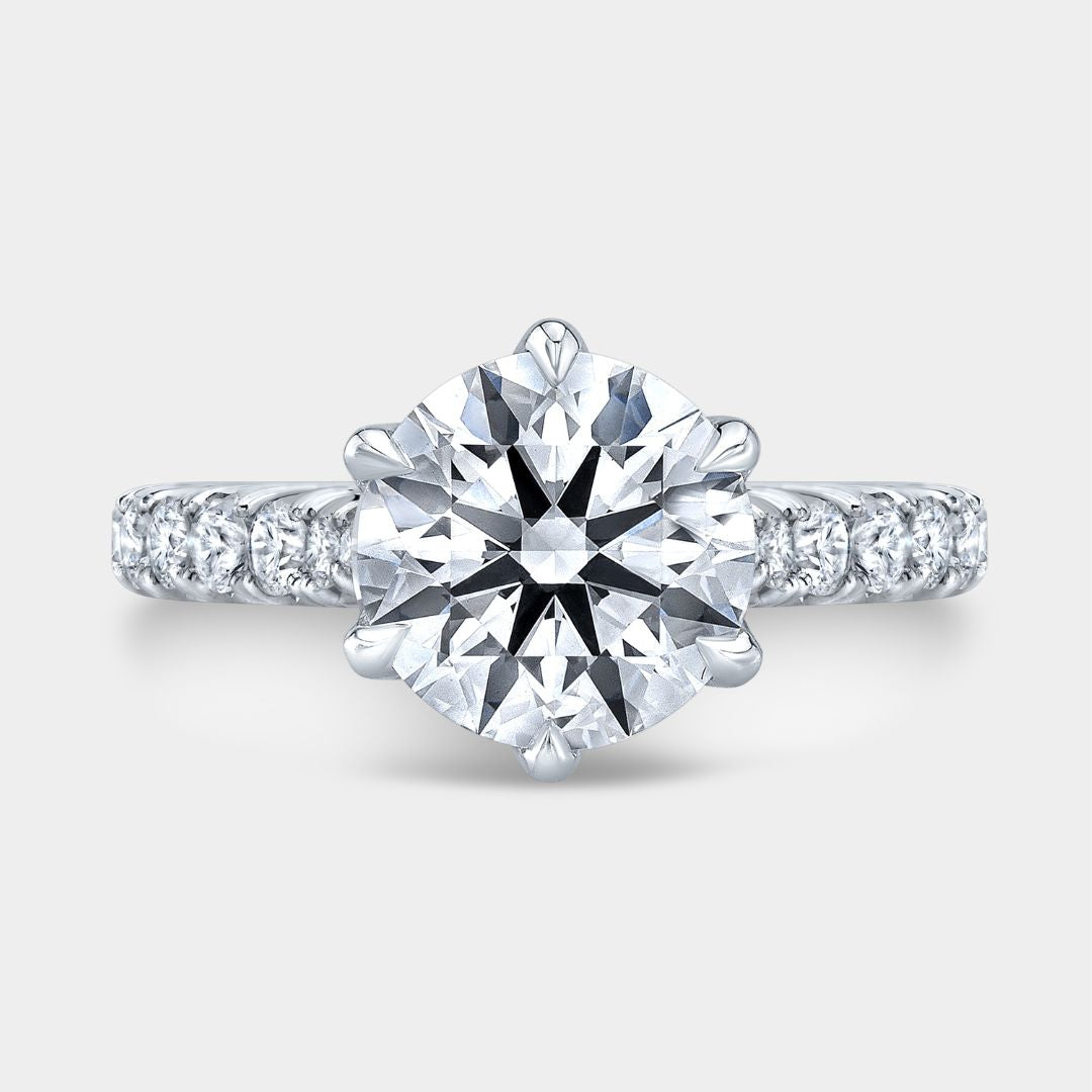 Round Diamond Tulip With Peekaboo Pink Diamond French Pave Platinum Engagement Ring