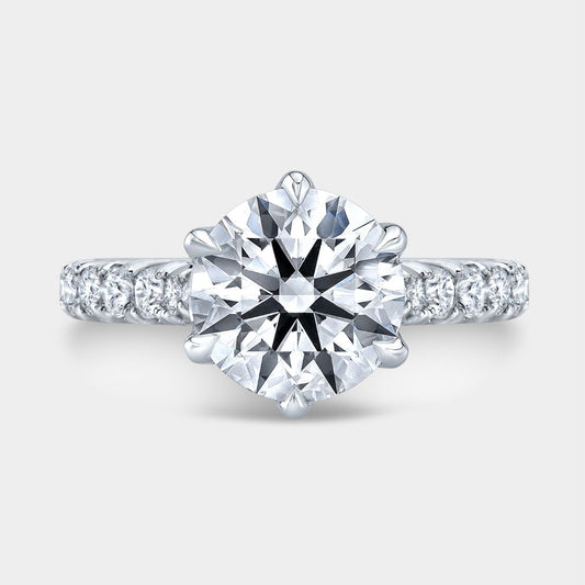 Round Diamond Tulip With Peekaboo Pink Diamond French Pave Platinum Engagement Ring