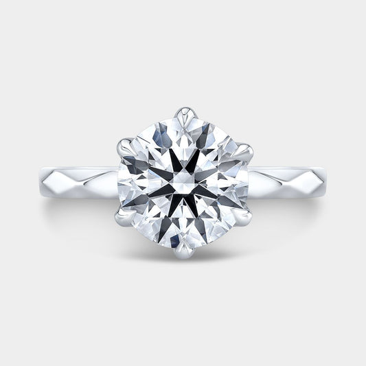 Round Diamond Geometric Faceted Solitaire Platinum Engagement Ring