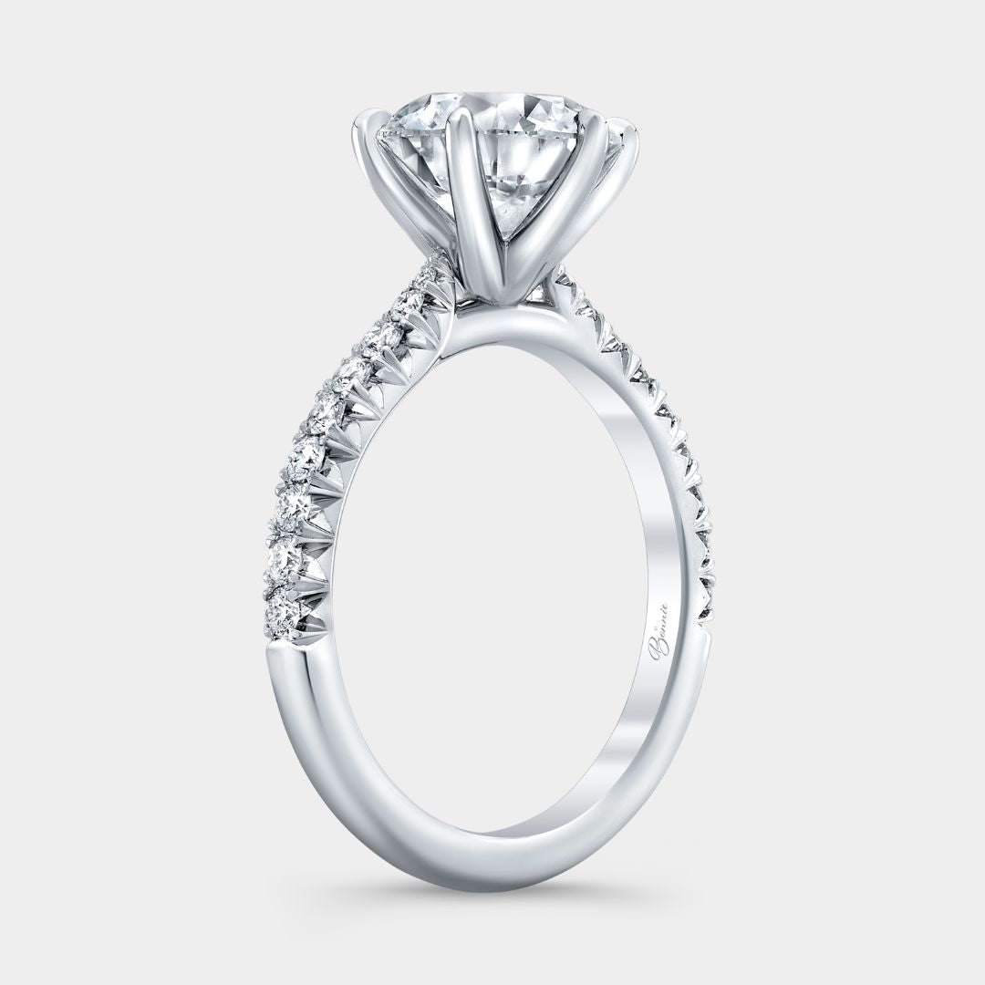 Round Diamond 6 Prong Low Cathedral French Pave Platinum Engagement Ring