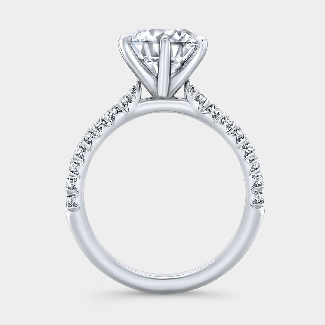 Round Diamond 6 Prong Low Cathedral French Pave Platinum Engagement Ring