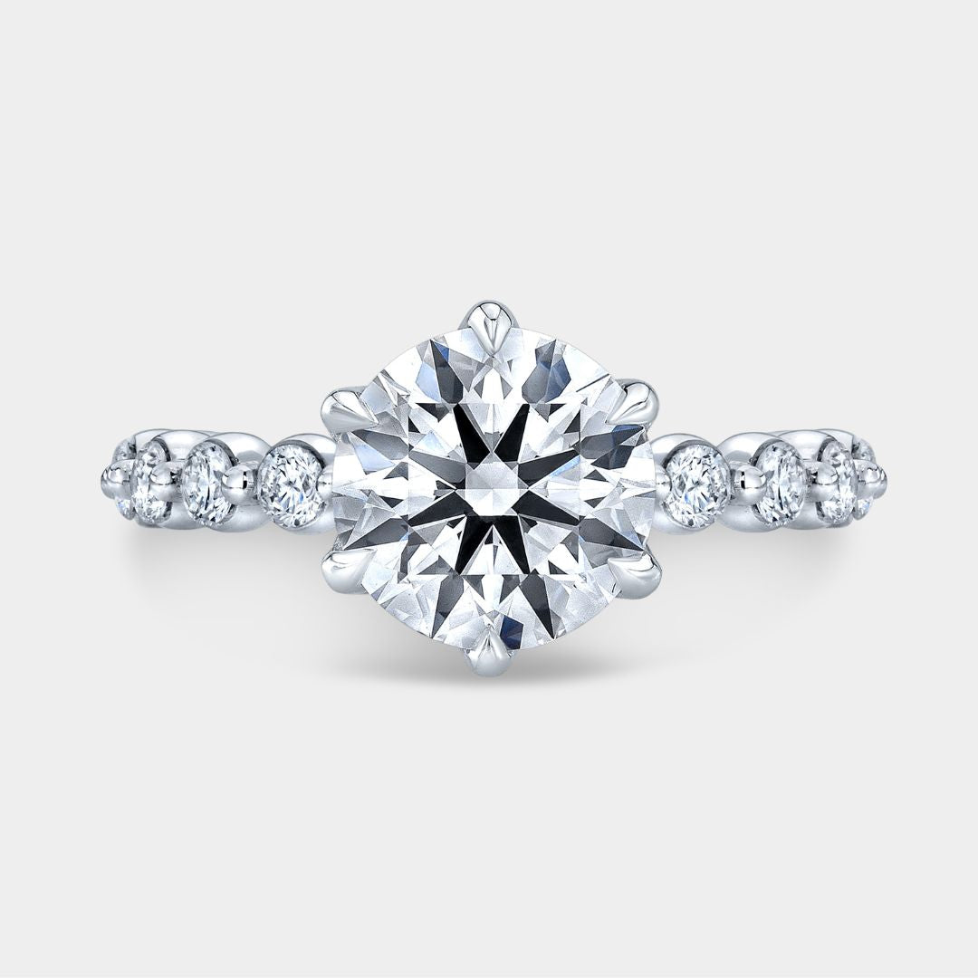 Round Diamond Tulip Shared Prong With Ruby Platinum Engagement Ring