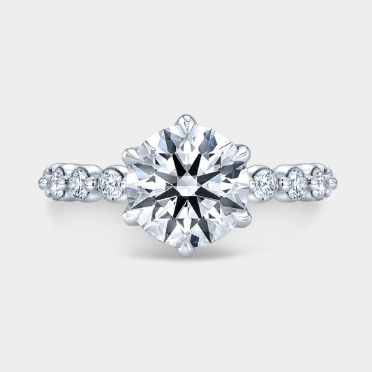 Round Diamond Tulip Shared Prong With Ruby Platinum Engagement Ring