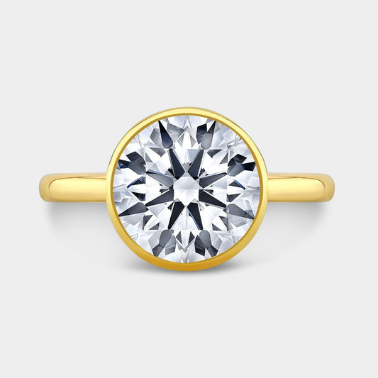 Round Diamond Thin Bezel Set Solitaire Yellow Gold Engagement Ring