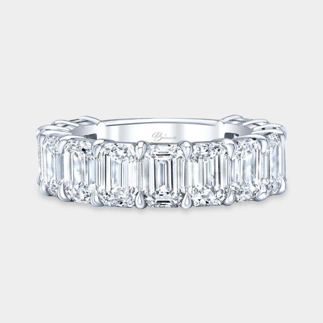 6.50ct Emerald Diamond Double Gallery 5.60mm Platinum Wedding Band