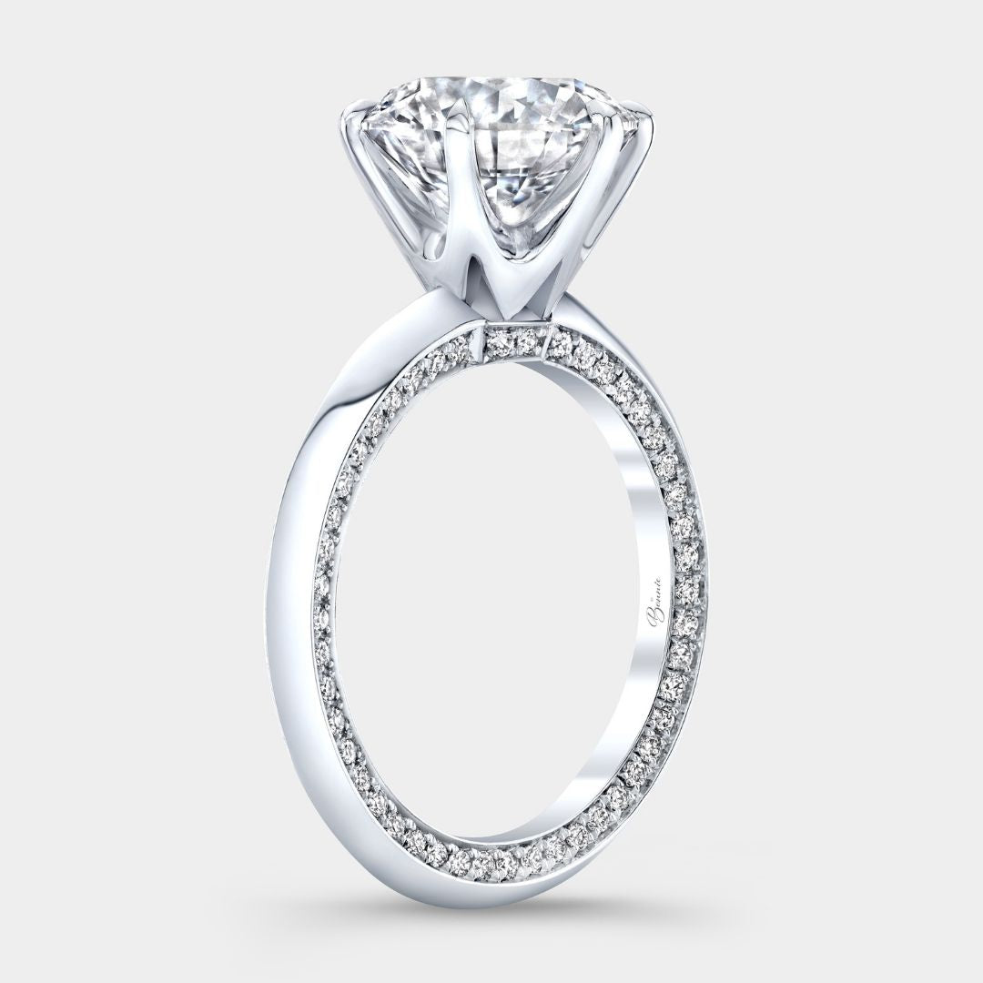 Round Diamond Knife Edge Double Pave Solitiare Platinum Engagement Ring