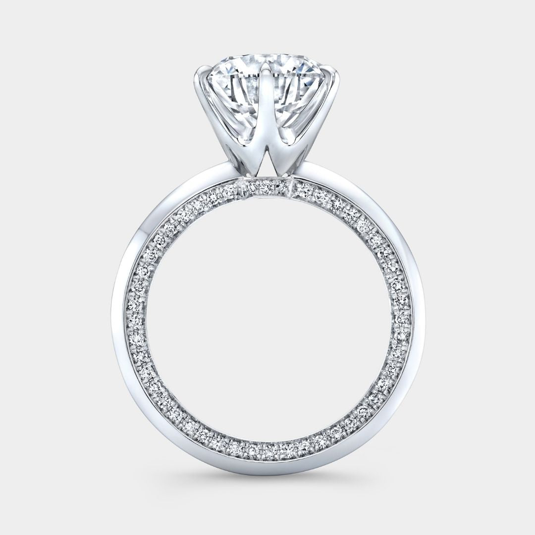 Round Diamond Knife Edge Double Pave Solitiare Platinum Engagement Ring