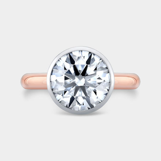 Round Diamond Tulip Cathedral Bezel Set Solitaire Rose Gold and Platinum Engagement Ring