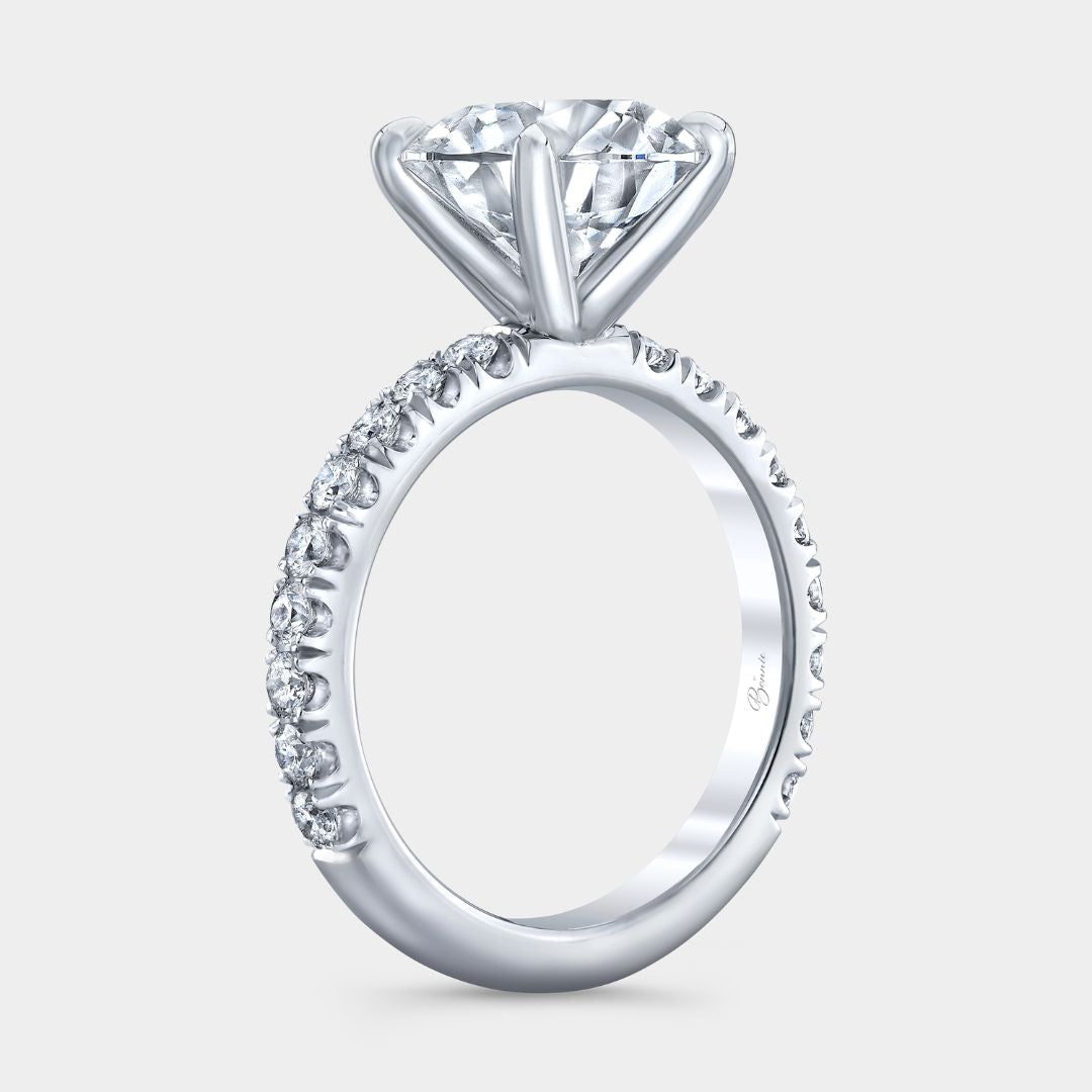 Round Diamond U Pave Platinum Engagement Ring