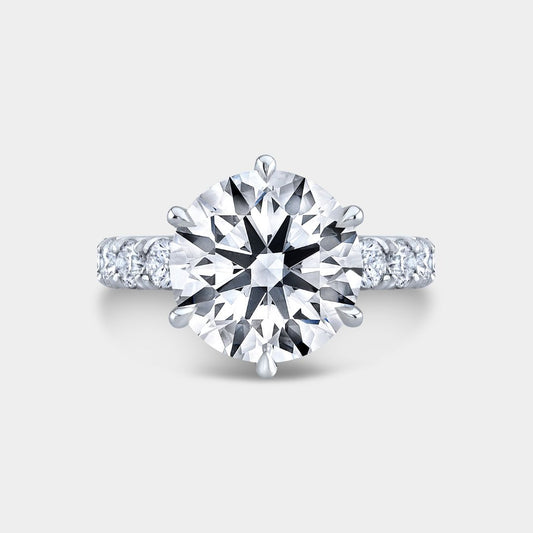 Round Diamond 6 Prong French Pave Eternity Platinum Engagement Ring