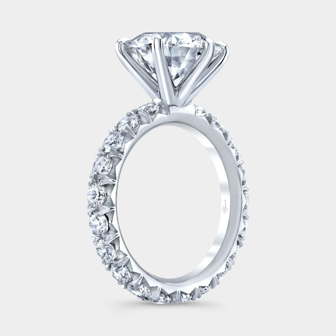 Round Diamond 6 Prong French Pave Eternity Platinum Engagement Ring