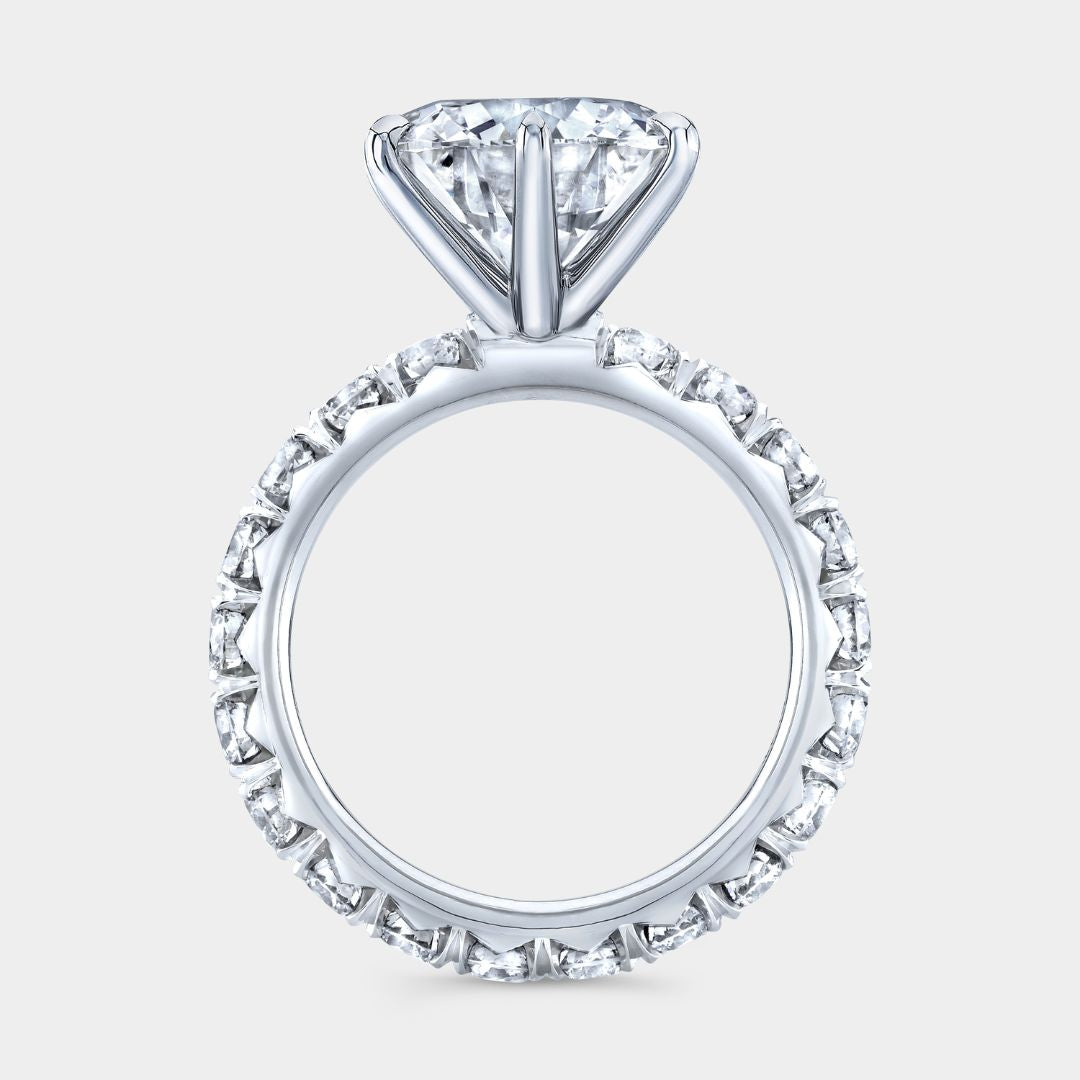 Round Diamond 6 Prong French Pave Eternity Platinum Engagement Ring
