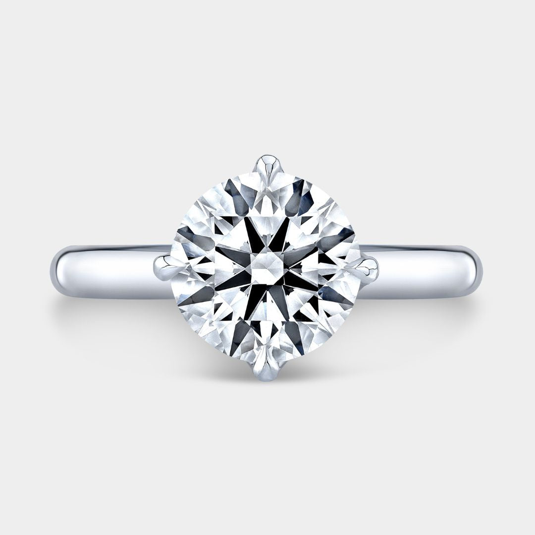 Round Diamond Tulip North South Prong Cathedral Solitaire With Diamond Bridge Platinum Engagement Ring