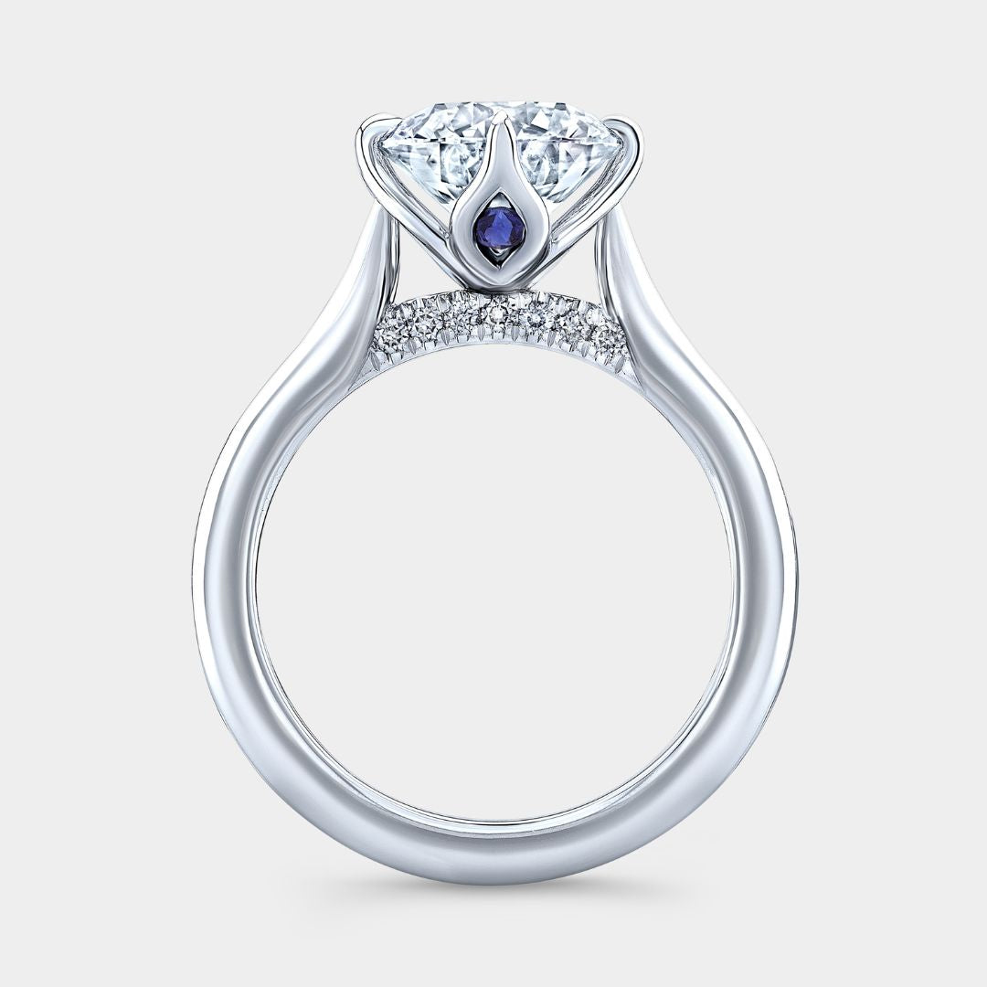 Round Diamond Tulip North South Prong Cathedral Solitaire With Diamond Bridge Platinum Engagement Ring