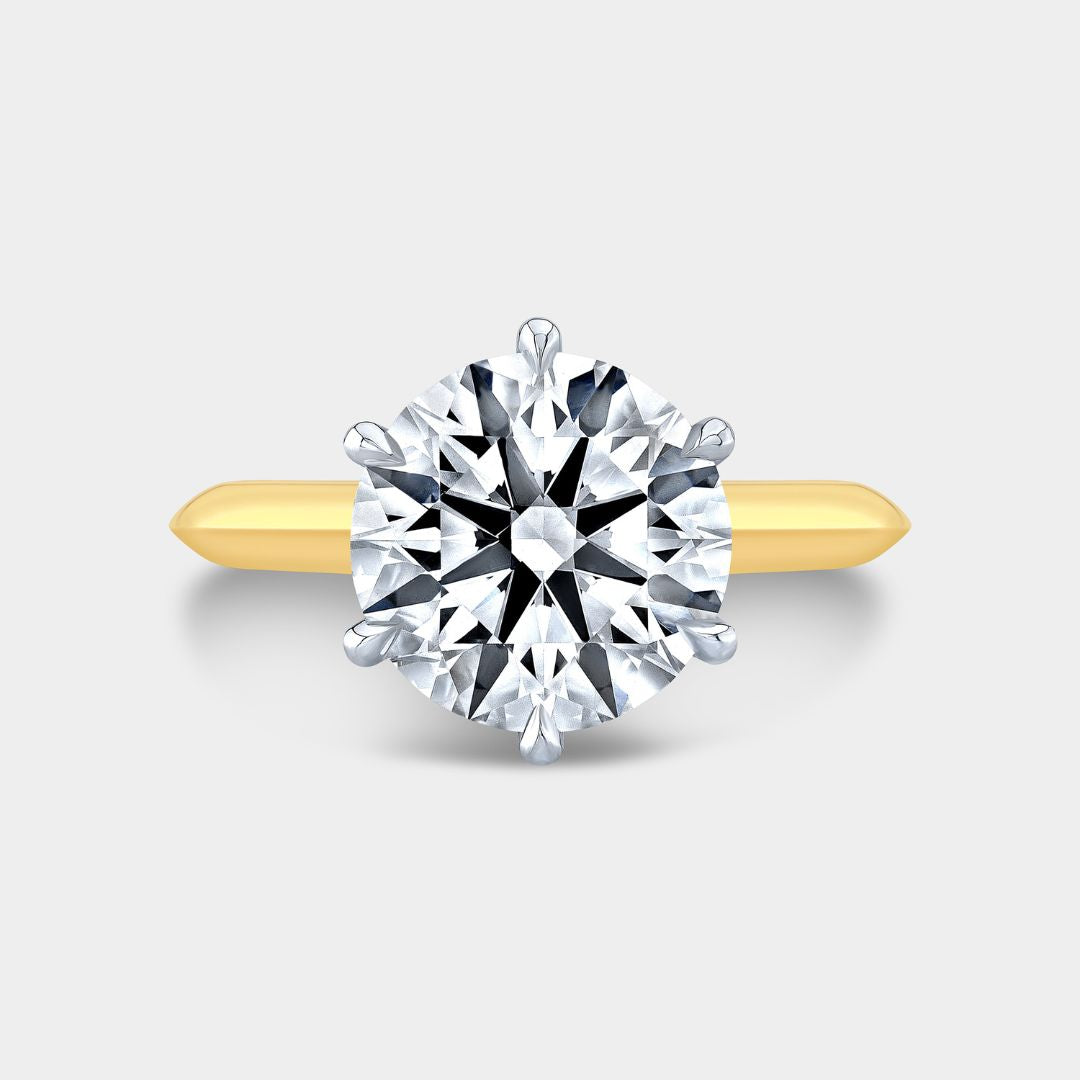 Round Diamond 6 Prong Tulip Knife Edge Tapered Cathedral Yellow Gold And Platinum Engagement Ring