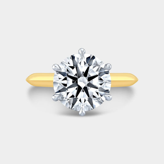 Round Diamond 6 Prong Tulip Knife Edge Tapered Cathedral Yellow Gold And Platinum Engagement Ring