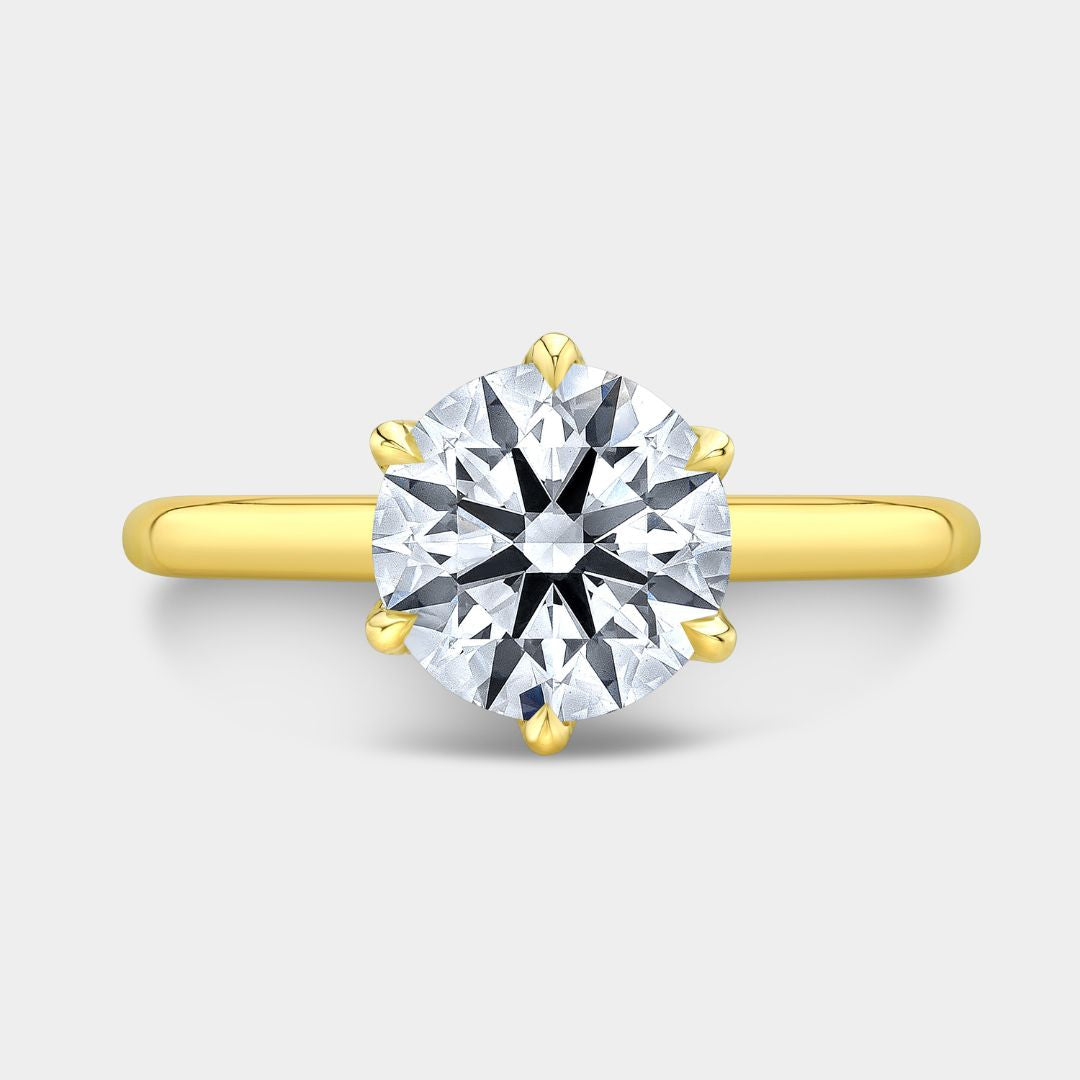 Round Diamond Full Diamond Tulip Basket Solitaire Yellow Gold Engagement Ring