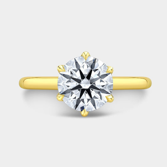 Round Diamond Full Diamond Tulip Basket Solitaire Yellow Gold Engagement Ring