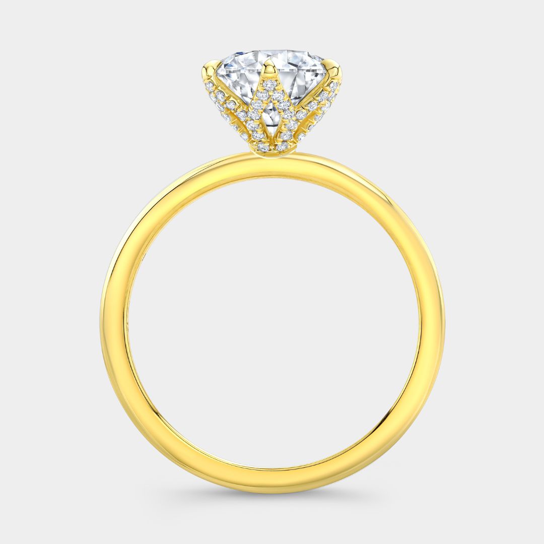 Round Diamond Full Diamond Tulip Basket Solitaire Yellow Gold Engagement Ring
