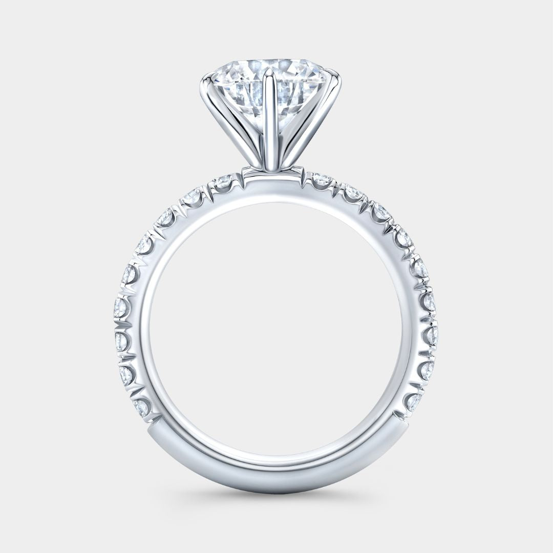 Round Diamond 6 Prong U Pave White Gold Engagement Ring