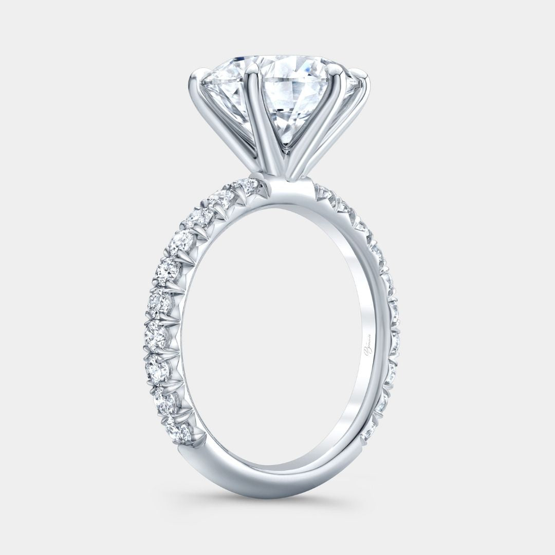 Round Diamond 6 Prong French Pave Platinum Engagement Ring