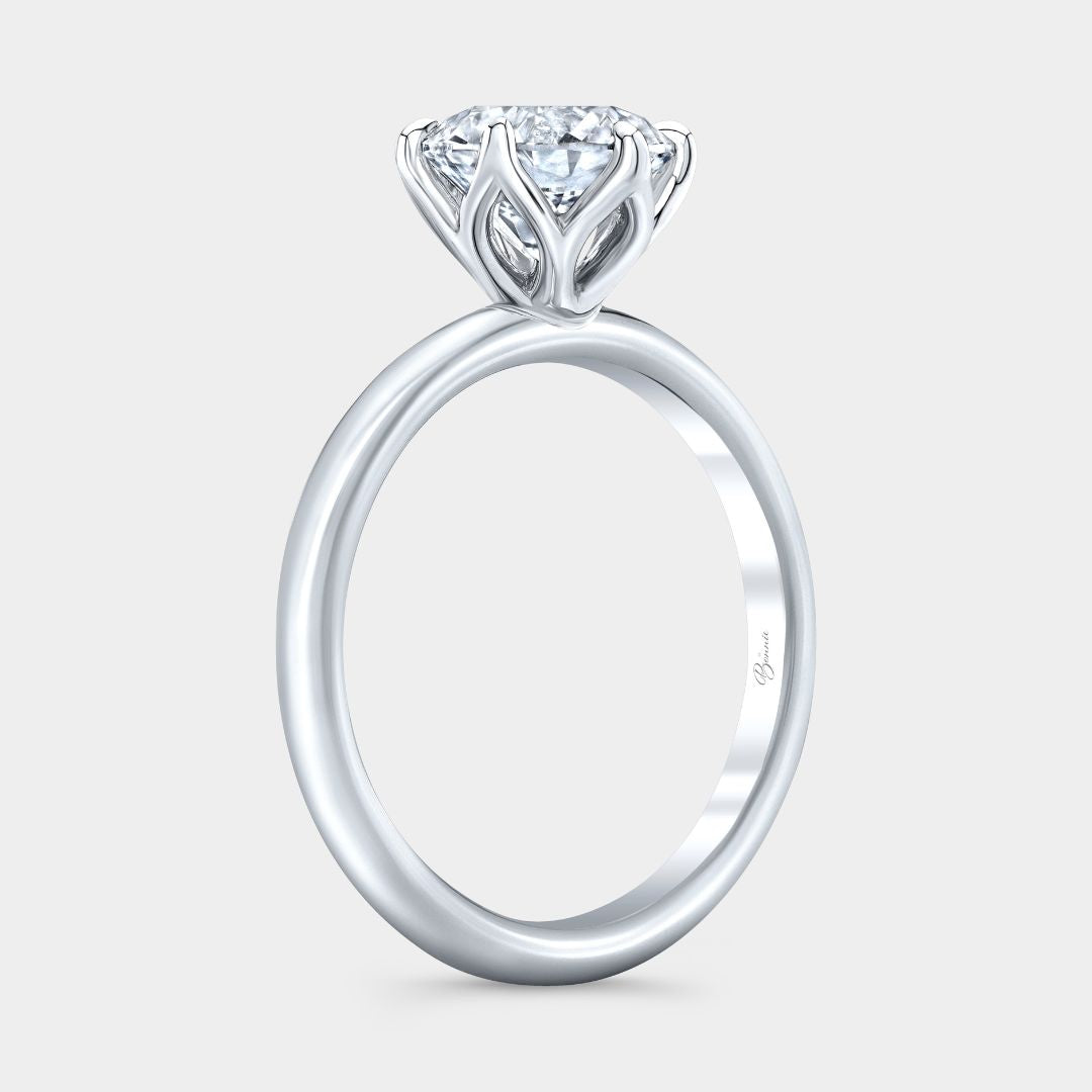 Round Diamond 6 Prong Knife Edge Tulip Solitaire Platinum Engagement Ring