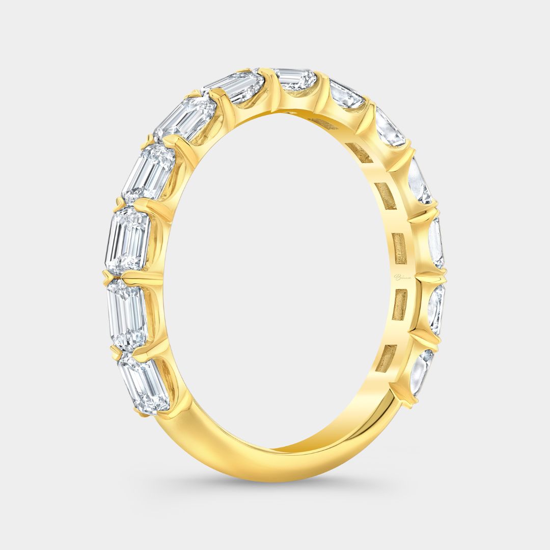 1.50ct Emerald Diamond East West Chloe 2.50mm Yellow Gold Wedding Band