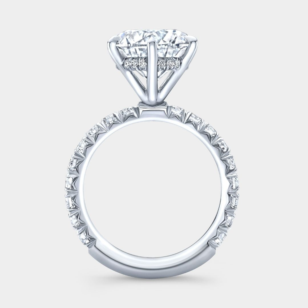 Round Diamond High Set Hidden Halo French Pave Platinum Engagement Ring