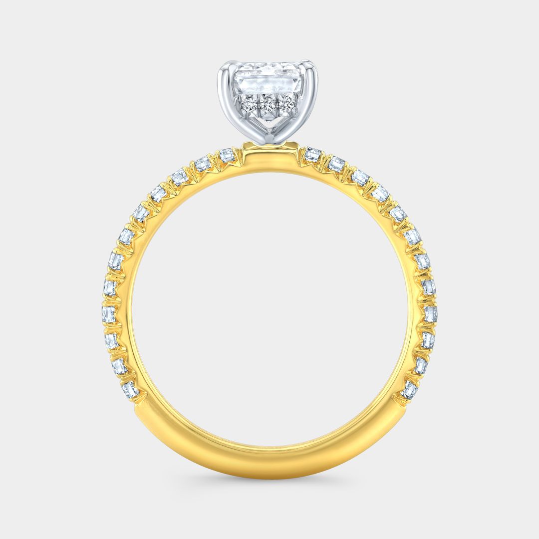 Emerald Diamond Hidden Halo French Pave Yellow Gold And Platinum Engagement Ring