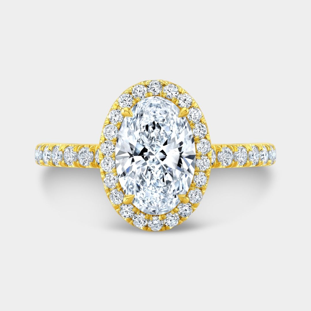 Oval Diamond Petite Halo U Pave Yellow Gold Engagement Ring