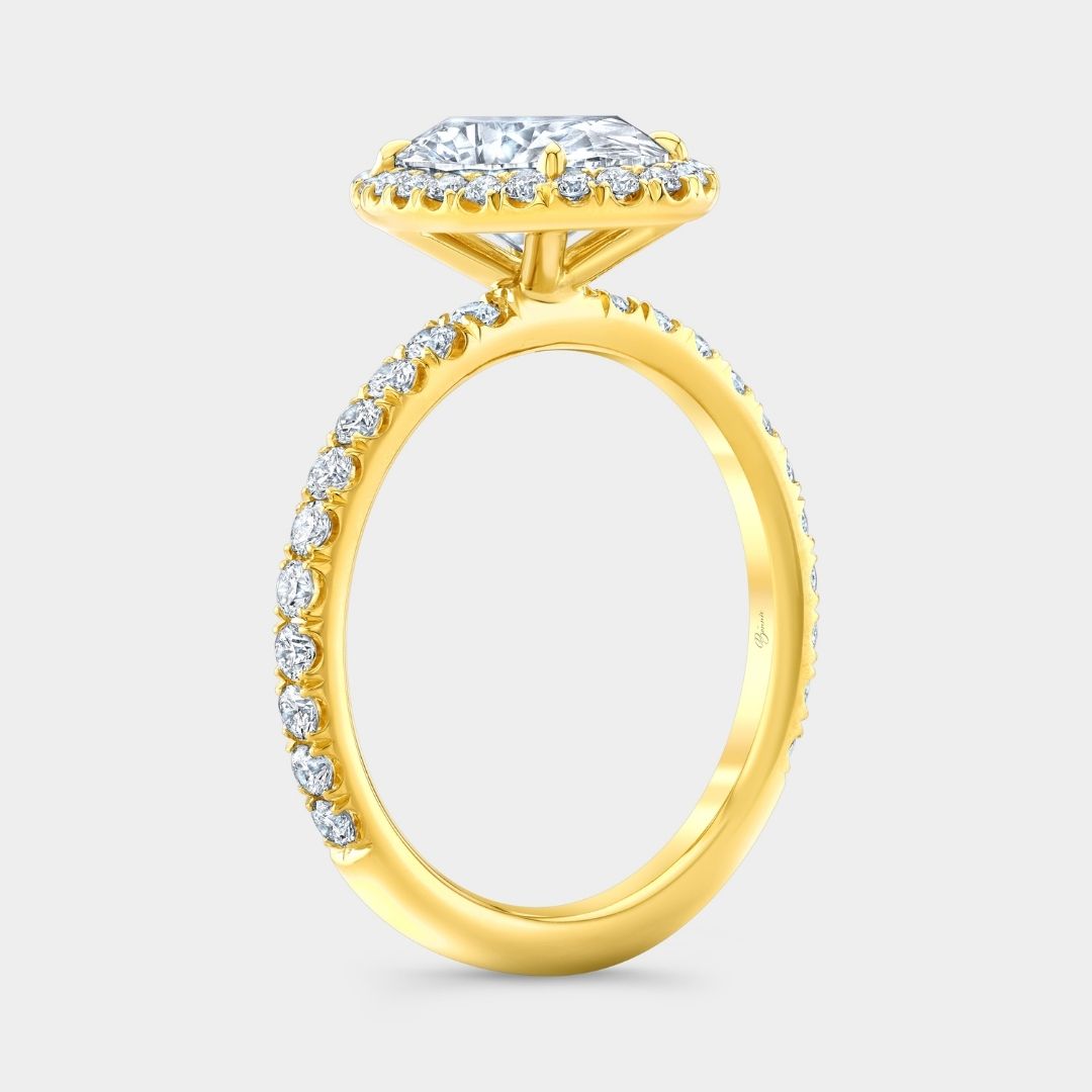 Oval Diamond Petite Halo U Pave Yellow Gold Engagement Ring
